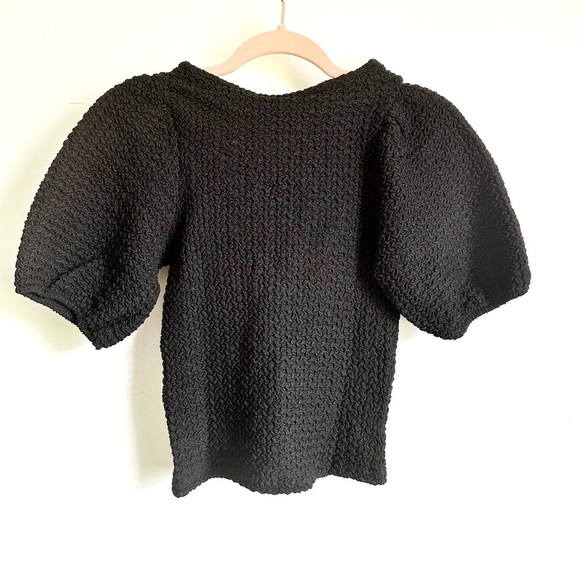 NWT MNG Mango Black Textured Puff Sleeve Top sz Xs - Picture 11 of 13
